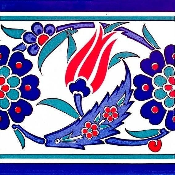 Armada Çini 20x20 Cm KS 26 İznik Lale Desenli Seramik Çini Bordür
