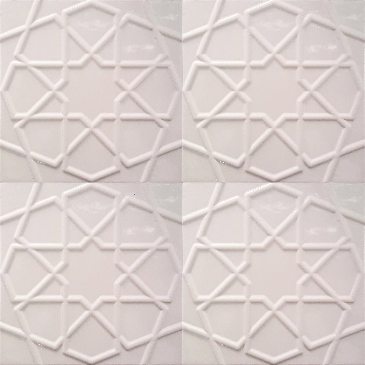 Armada Çini 20x20 Cm Rölyefli Beyaz Selçuklu Yıldız Deseni Çini Karo