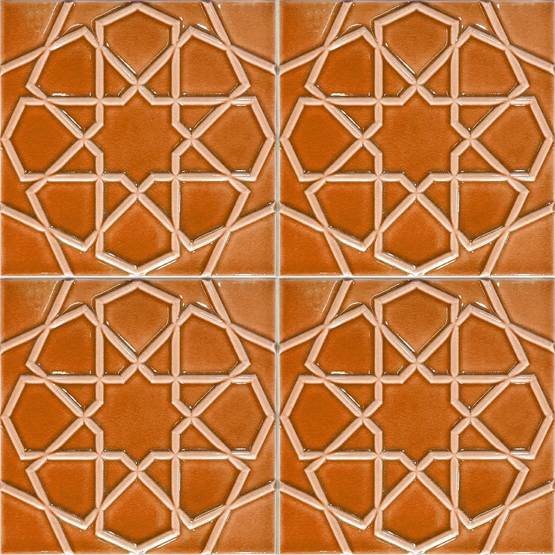 Armada Çini 20x20 Cm Rölyefli Karamel Selçuk Yıldızı Deseni Çini Karo