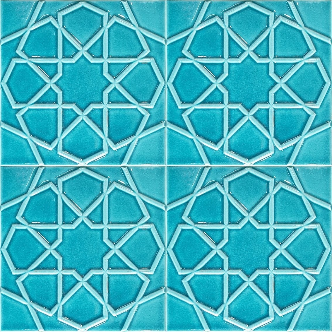 Armada Çini 20x20 Cm Rölyefli Turkuaz Selçuklu Yıldızı Deseni Çini Karo