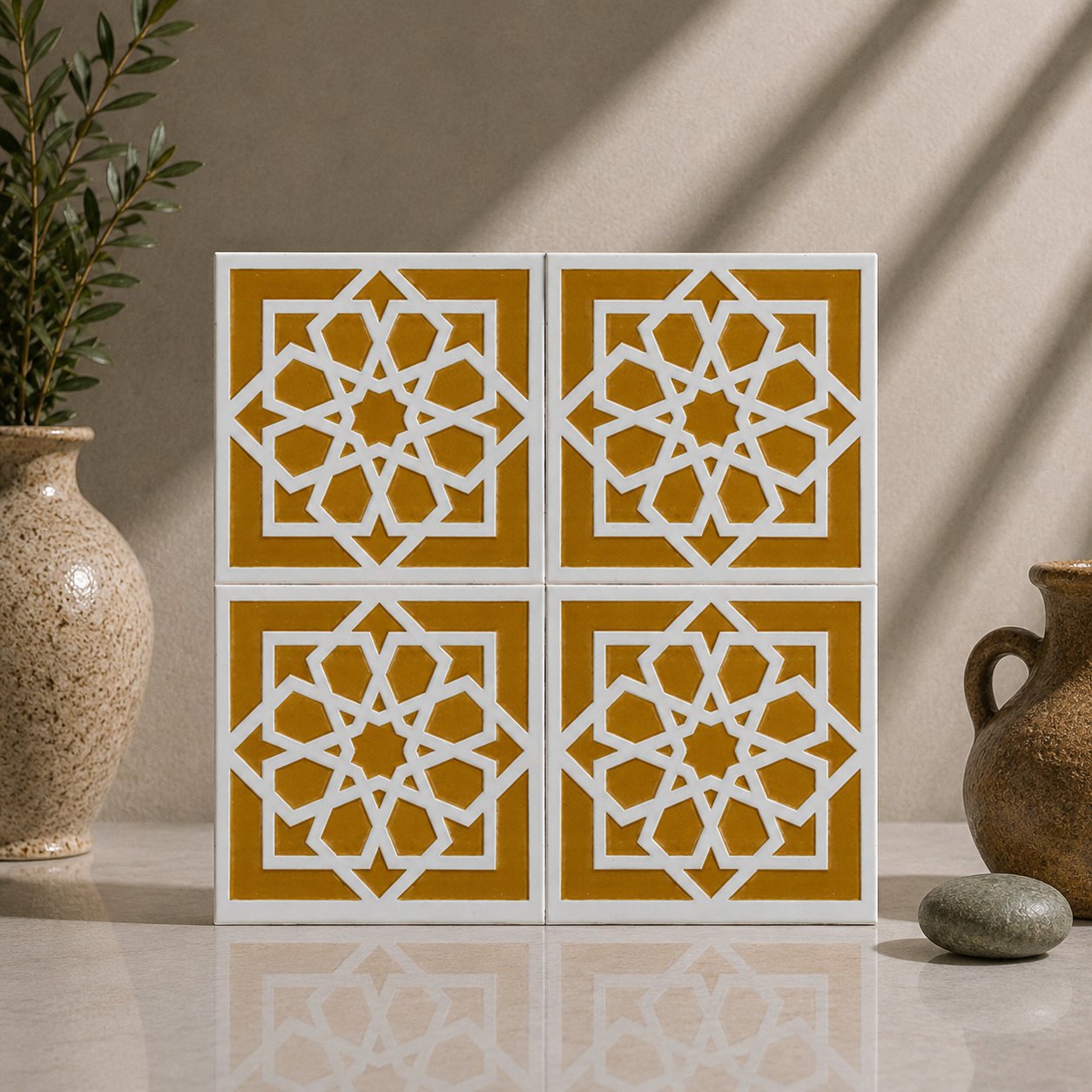 Armada Çini 20x20 Cm SP 101 Sarı Türk Yıldızı Kütahya İznik Çini Karo