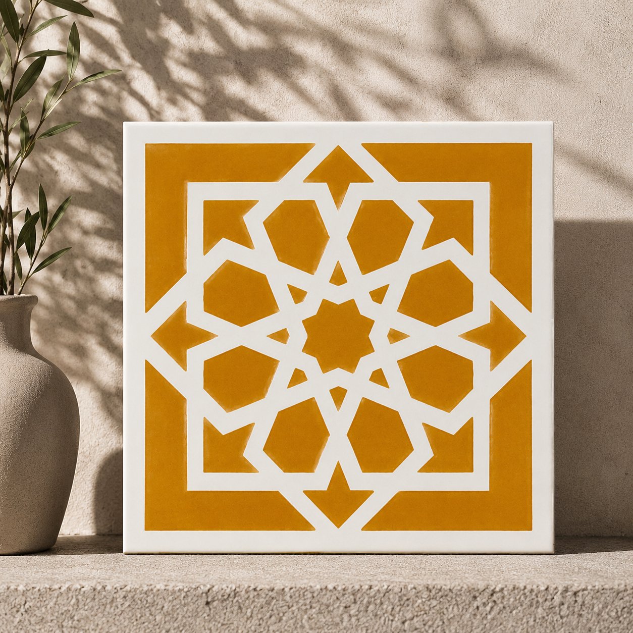 Armada Çini 20x20 Cm SP 101 Sarı Türk Yıldızı Kütahya İznik Çini Karo
