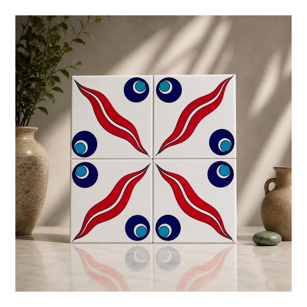 Armada Çini 20x20 Cm SP 14 Kütahya Çinisi İznik Desenli Çini Karo