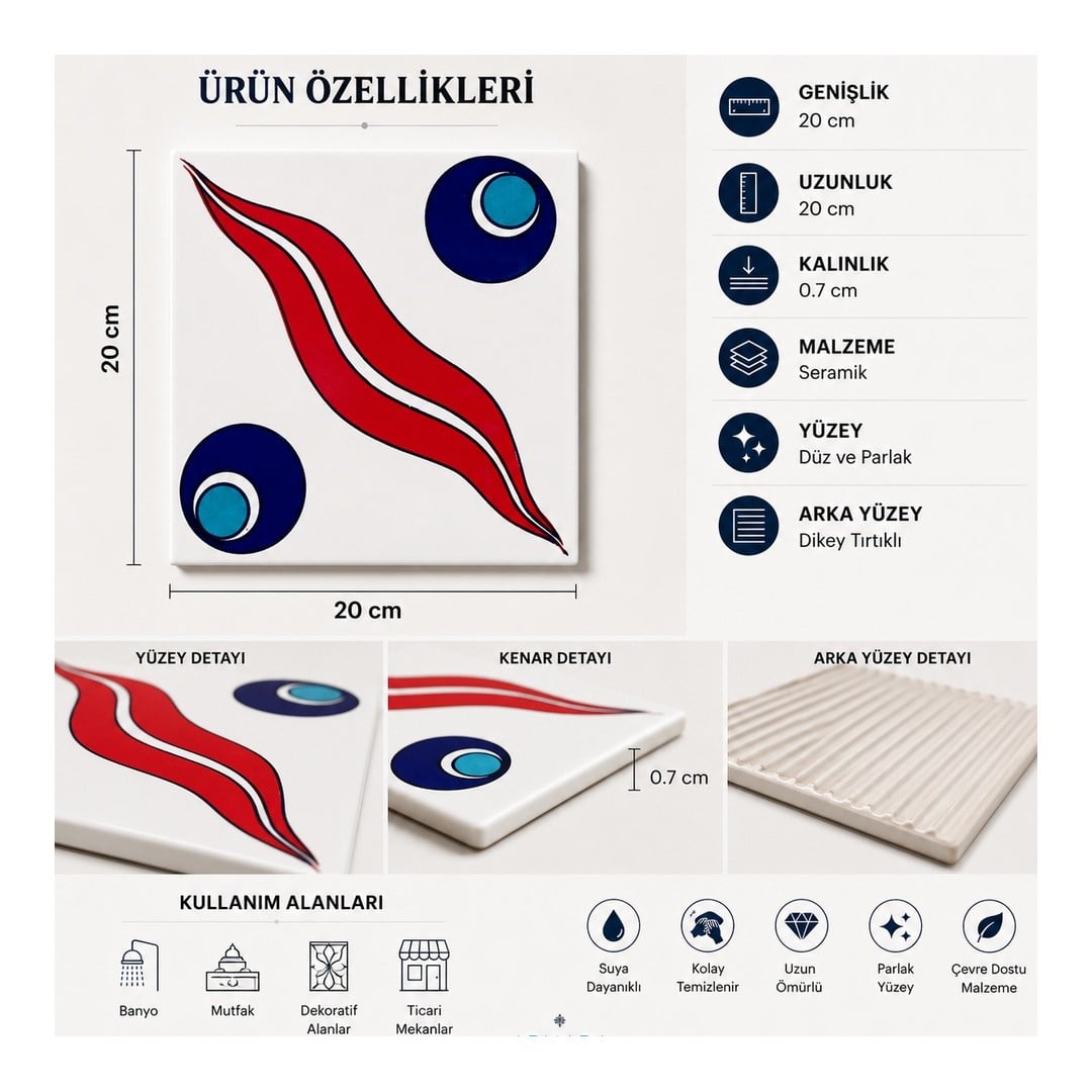 Armada Çini 20x20 Cm SP 14 Kütahya Çinisi İznik Desenli Çini Karo