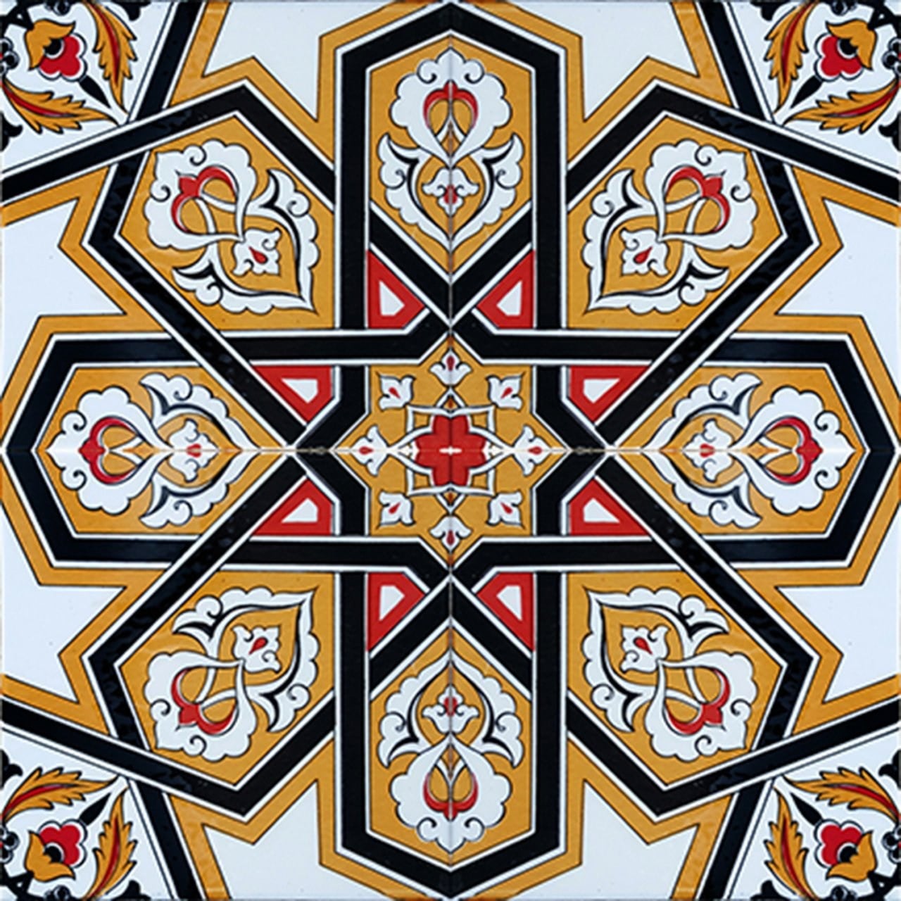 Armada Çini 20x20 Cm SP 72 Sarı Türkmen Yıldızı Kütahya Çini Karo