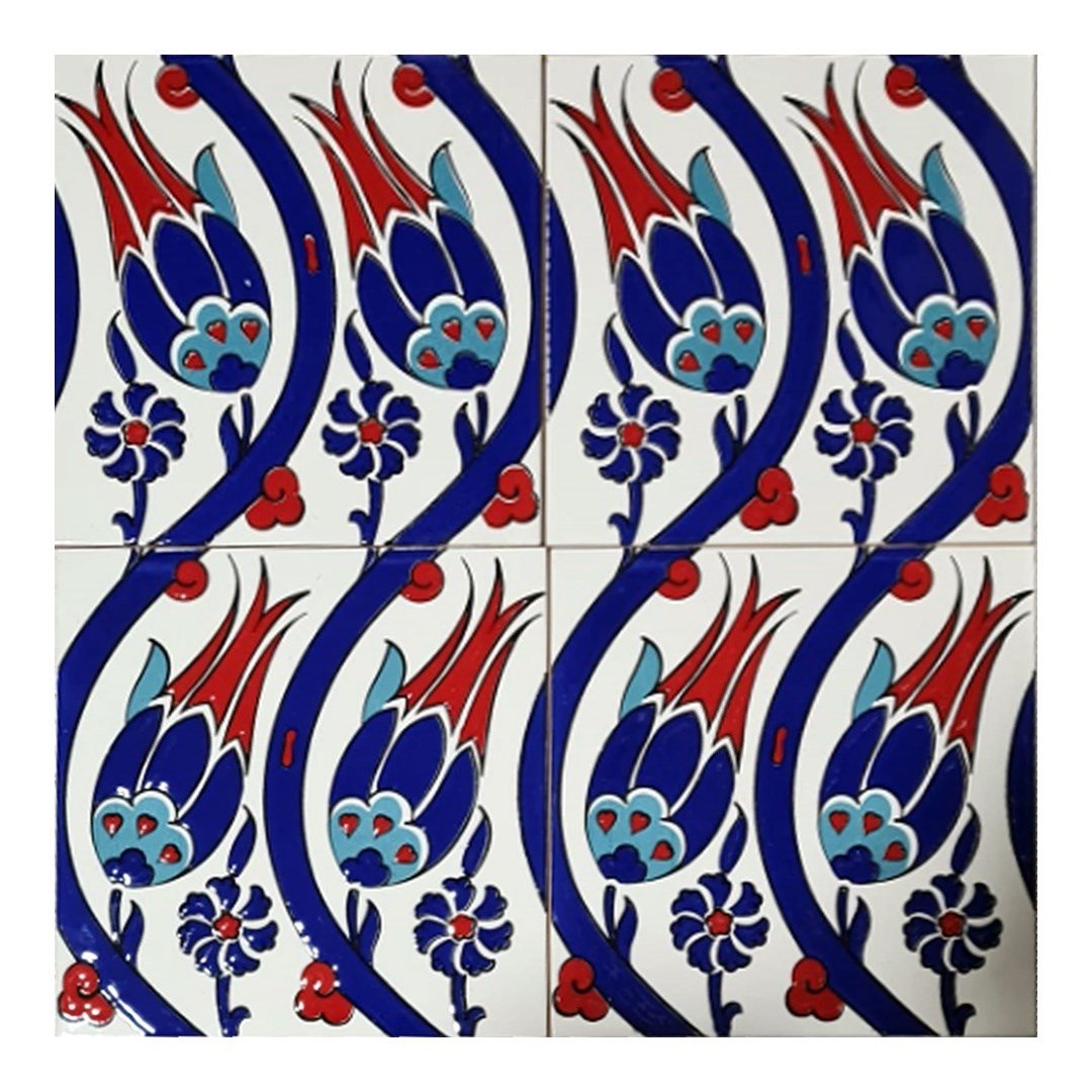 Armada Çini 20x20 Cm SP 77 Kütahya Çinisi İznik Lale Desen Çini Karo