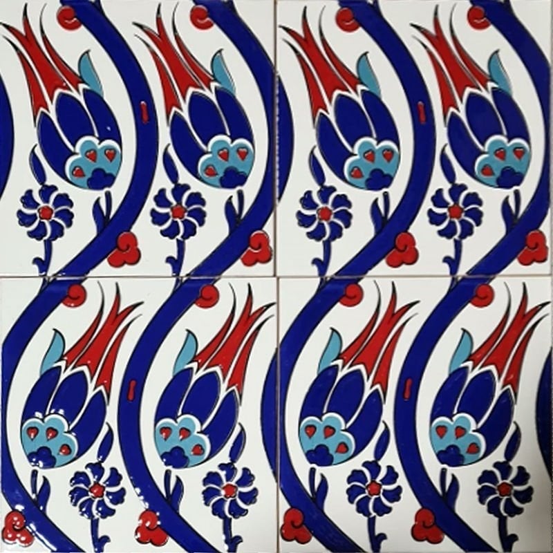 Armada Çini 20x20 Cm SP 77 Kütahya Çinisi İznik Lale Desen Çini Karo