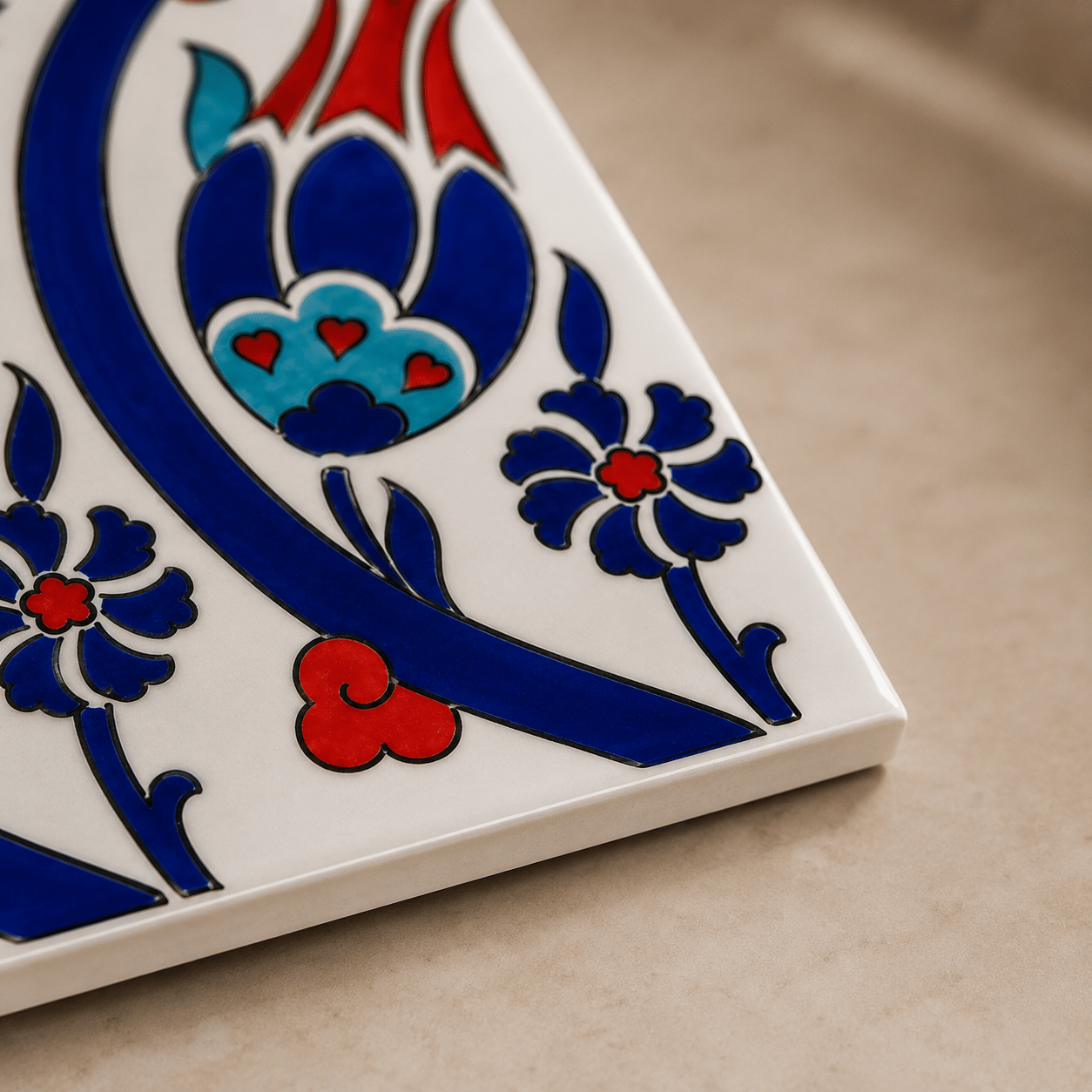 Armada Çini 20x20 Cm SP 77 Kütahya Çinisi İznik Lale Desen Çini Karo