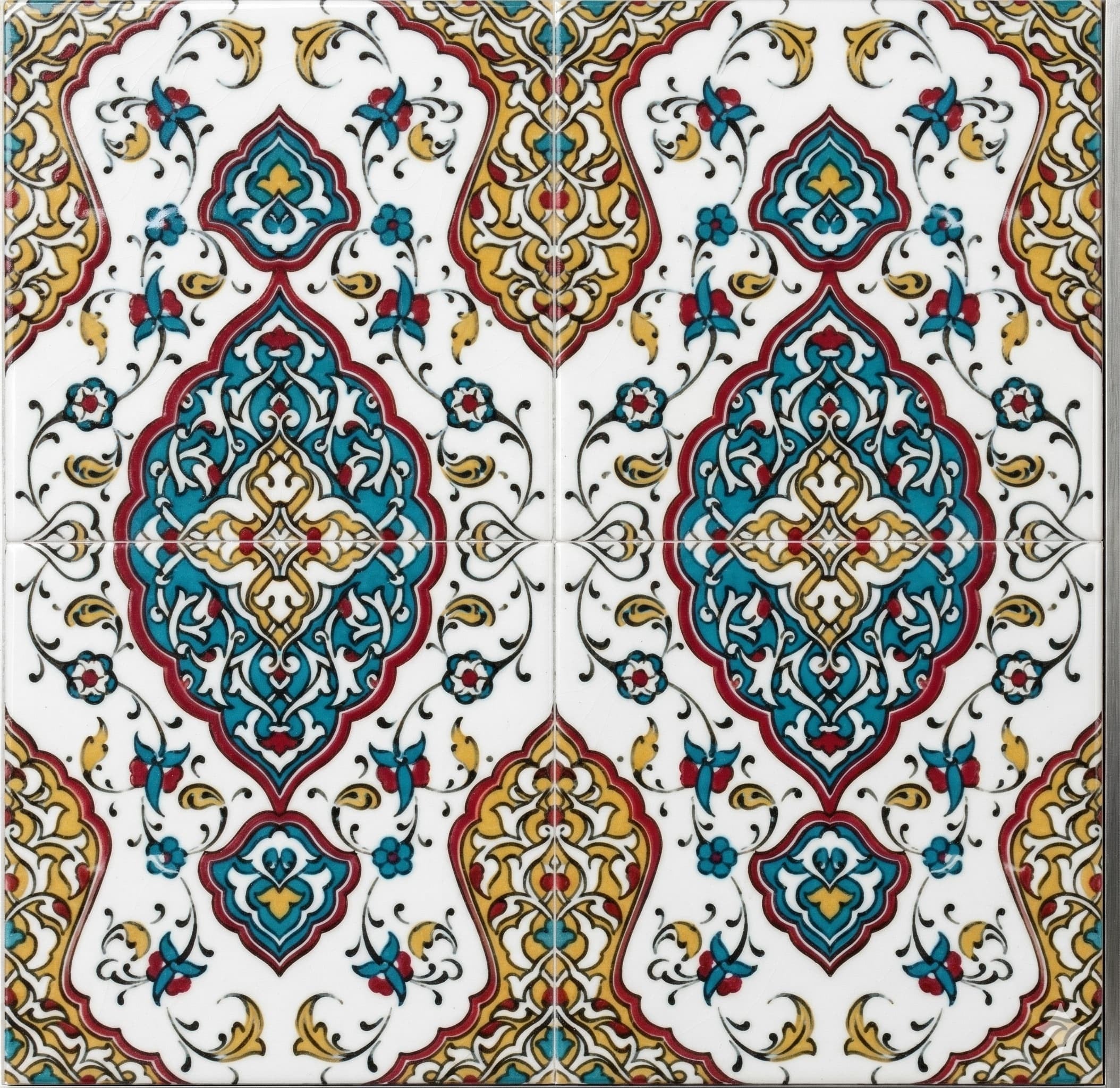 Armada Çini 20x20 Cm SP 79 Kütahya Çinisi Osmanlı Desenli Turkuaz  Çini Karo
