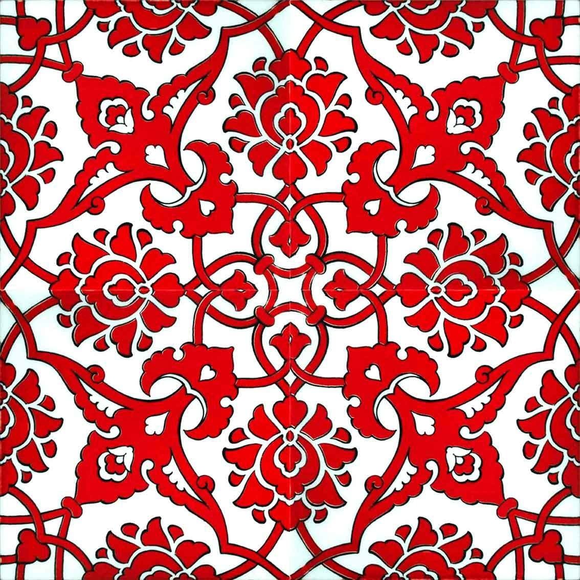 Armada Çini 20x20 Cm SP 83 Kırmızı Beyaz İznik Rumi Desenli Çini Karo