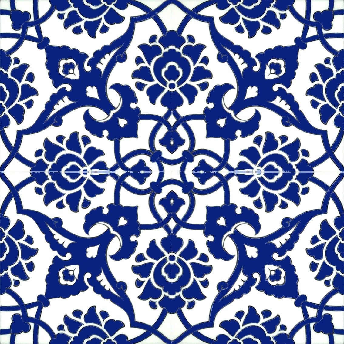 Armada Çini 20x20 Cm SP 83 Kobalt Beyaz İznik Rumi Desenli Çini Karo