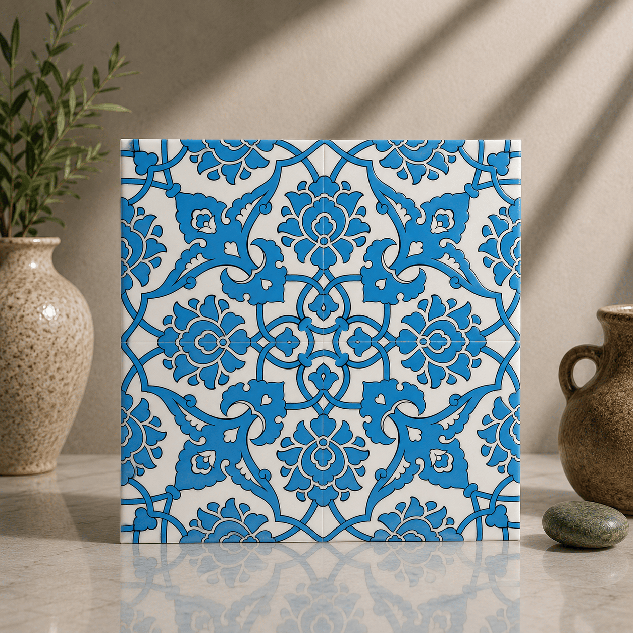 Armada Çini 20x20 Cm SP 83 Mavi Beyaz İznik Rumi Kütahya Çini Karo