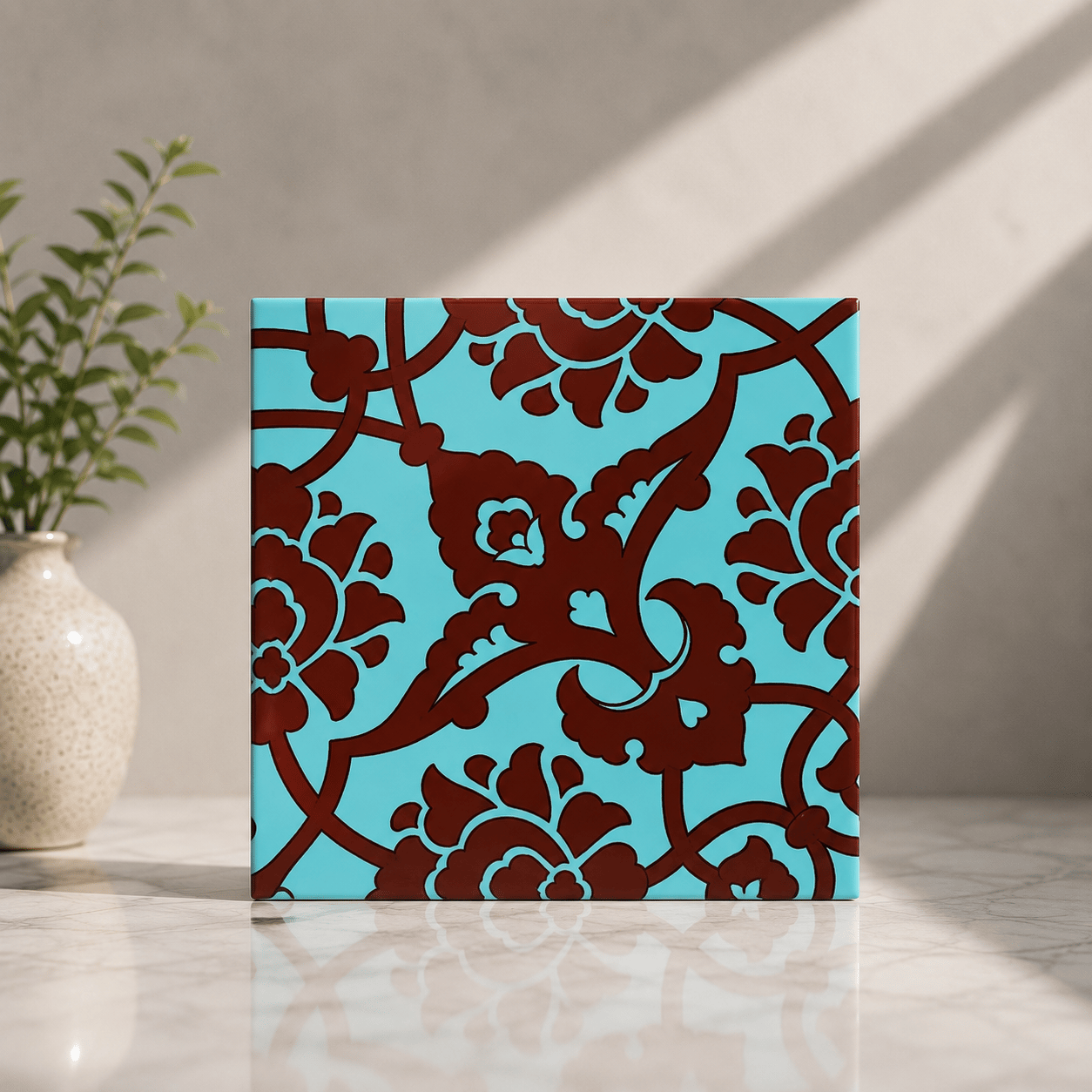 Armada Çini 20x20 Cm SP 83 Turkuaz Kahve Kütahya Çini Seramik Karo