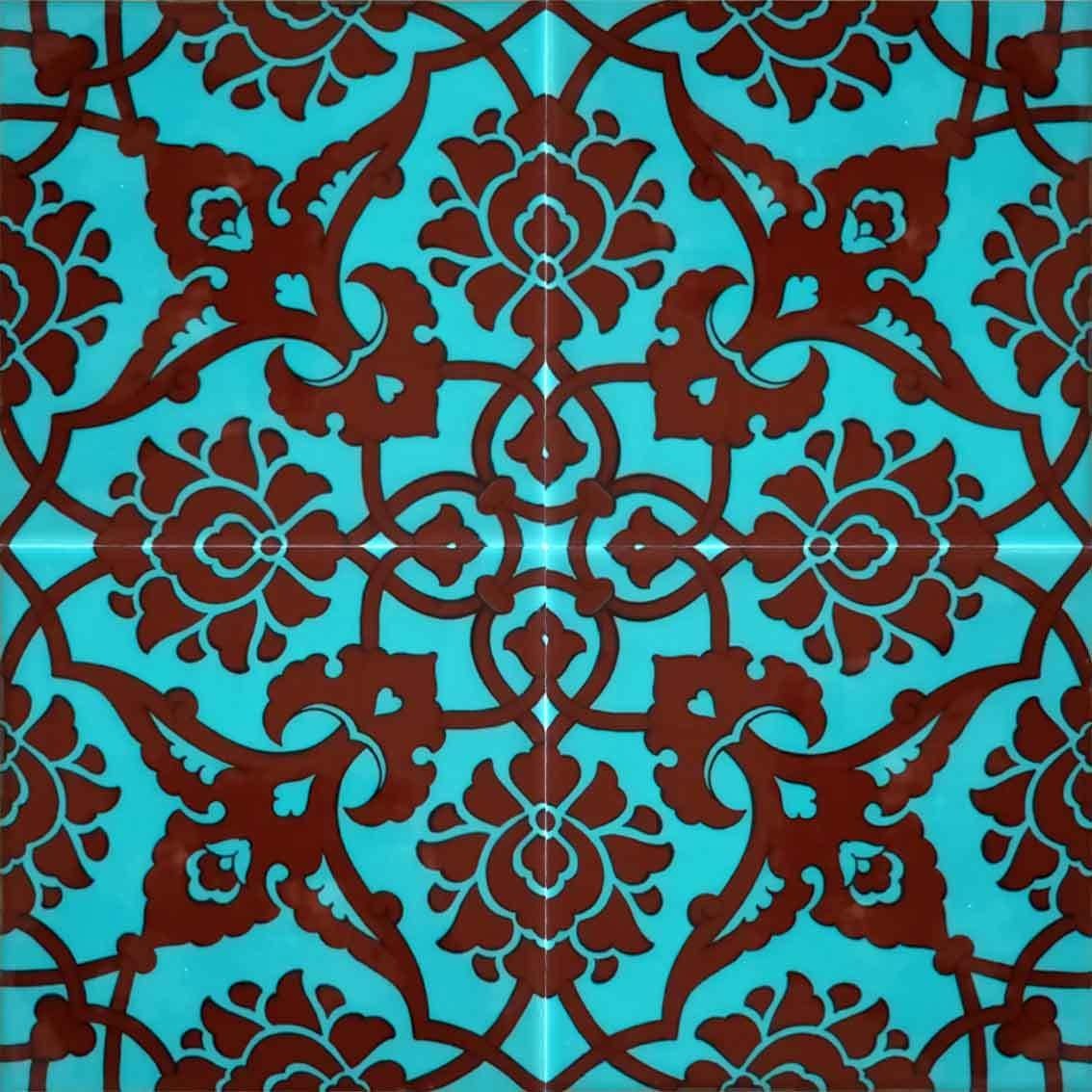 Armada Çini 20x20 Cm SP 83 Turkuaz Kahve Kütahya Çini Seramik Karo