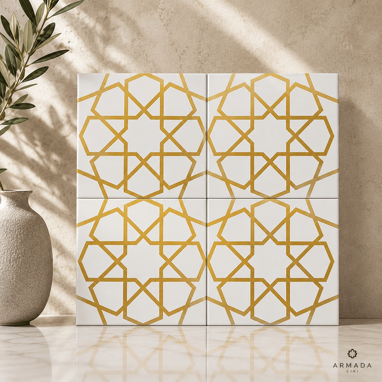 Armada Çini 20x20 Cm SP 89 Beyaz Metalik Kütahya Çinisi Karo