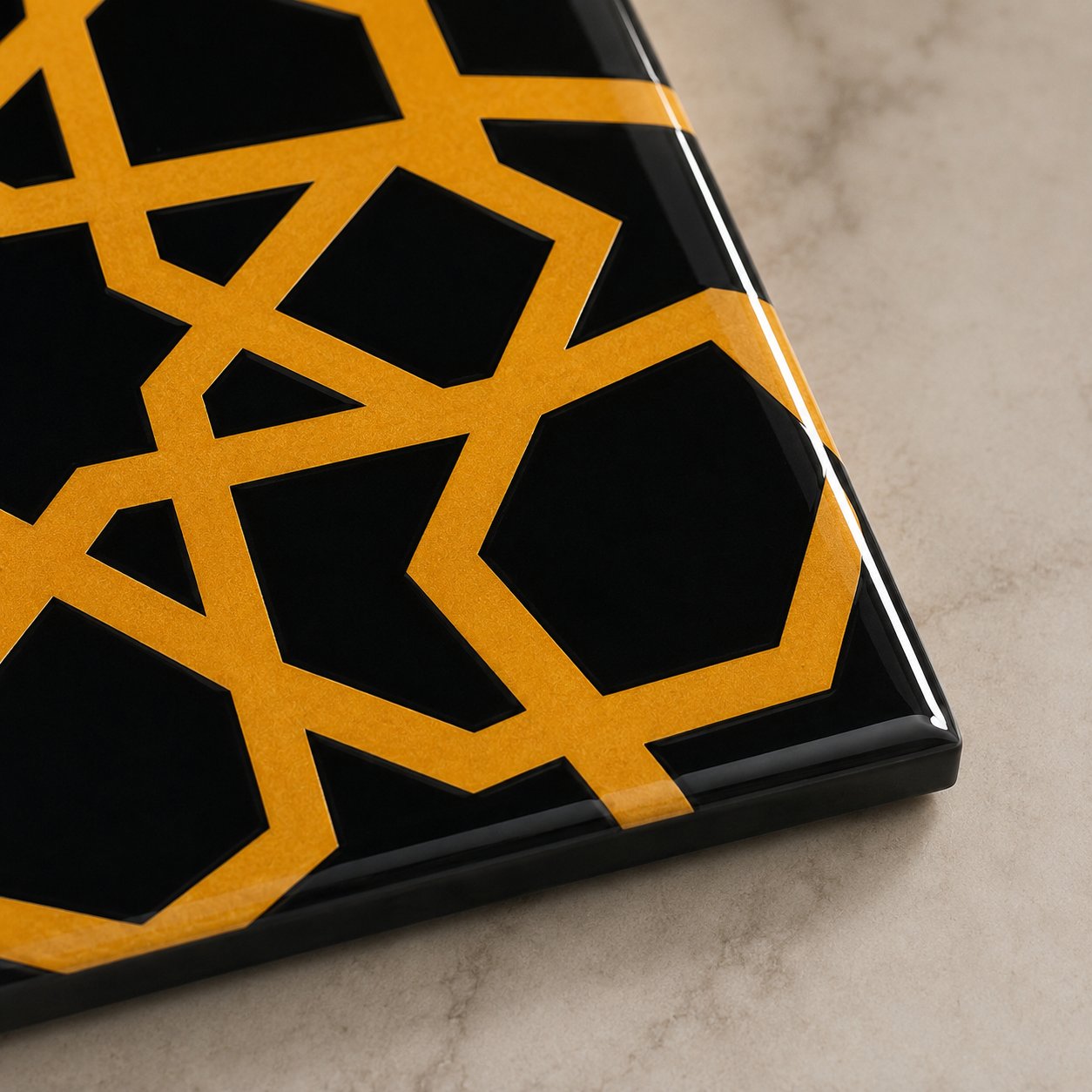 Armada Çini 20x20 Cm SP 89-v Sarı Siyah Türkmen Yıldızı Çini Karo