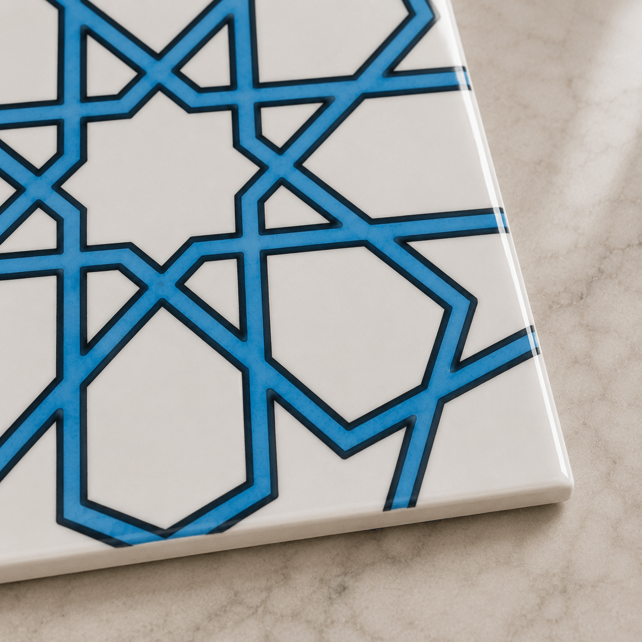 Armada Çini 20x20 Cm SP 89-v Turkuaz Beyaz Türkmen Yıldızı Çini Karo