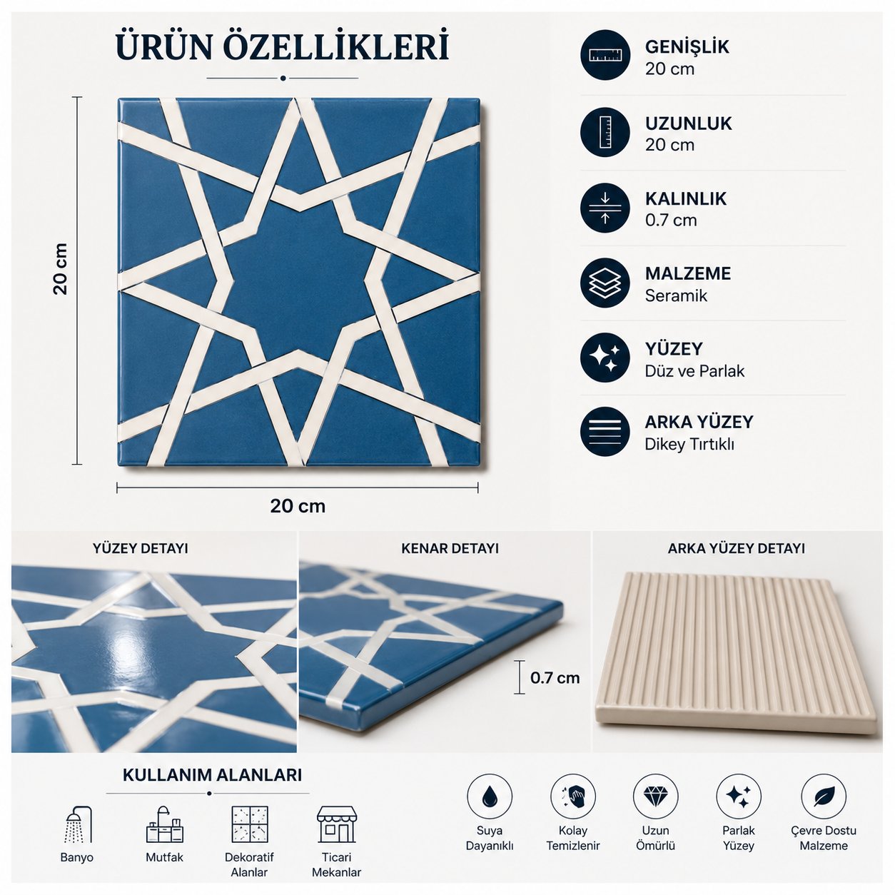 Armada Çini 20x20 Cm SP 94 Yıldız Kütahya Çinisi Selçuklu Çini Karo