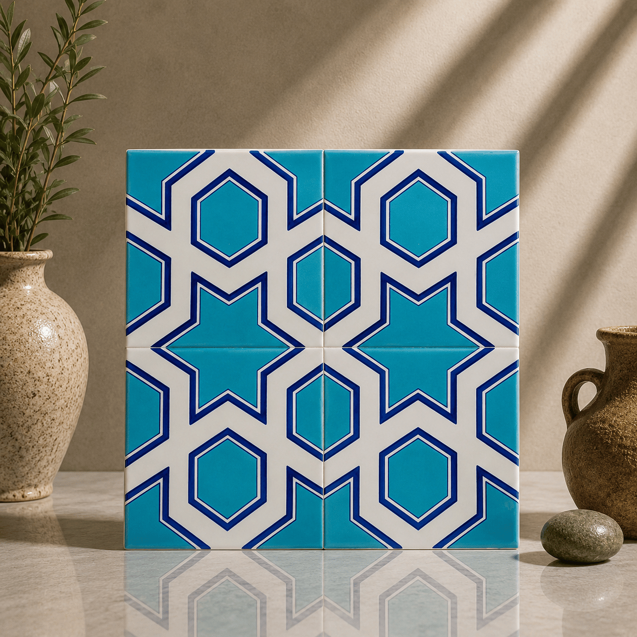 Armada Çini 20x20 Cm SP 98-v Yıldız Desenli Kütahya İznik Çini Karo