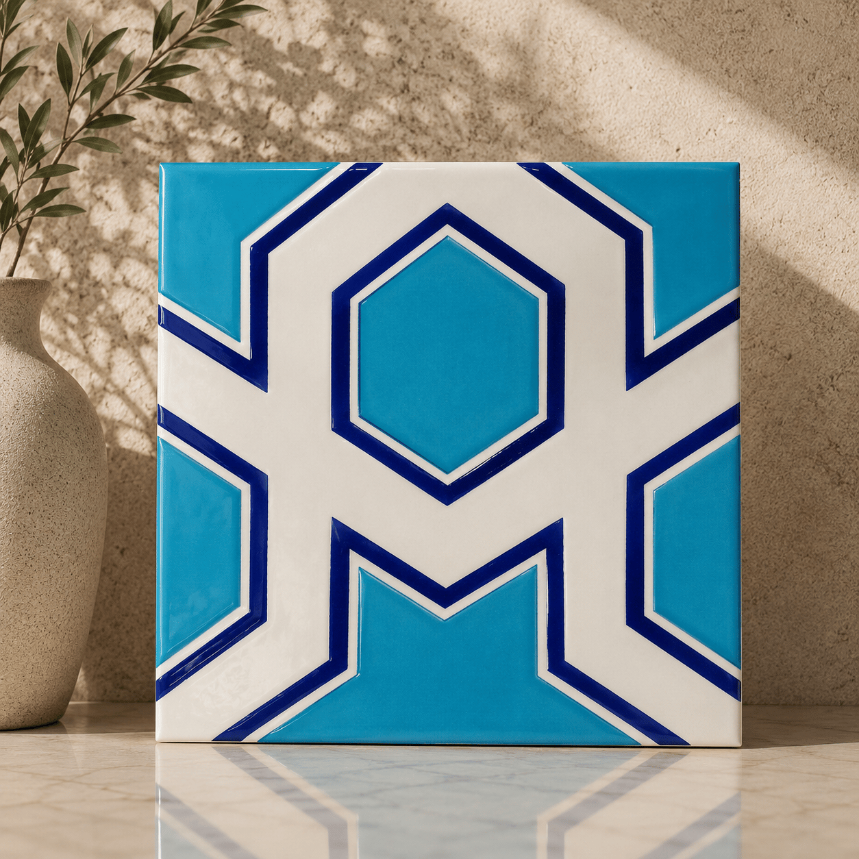 Armada Çini 20x20 Cm SP 98-v Yıldız Desenli Kütahya İznik Çini Karo