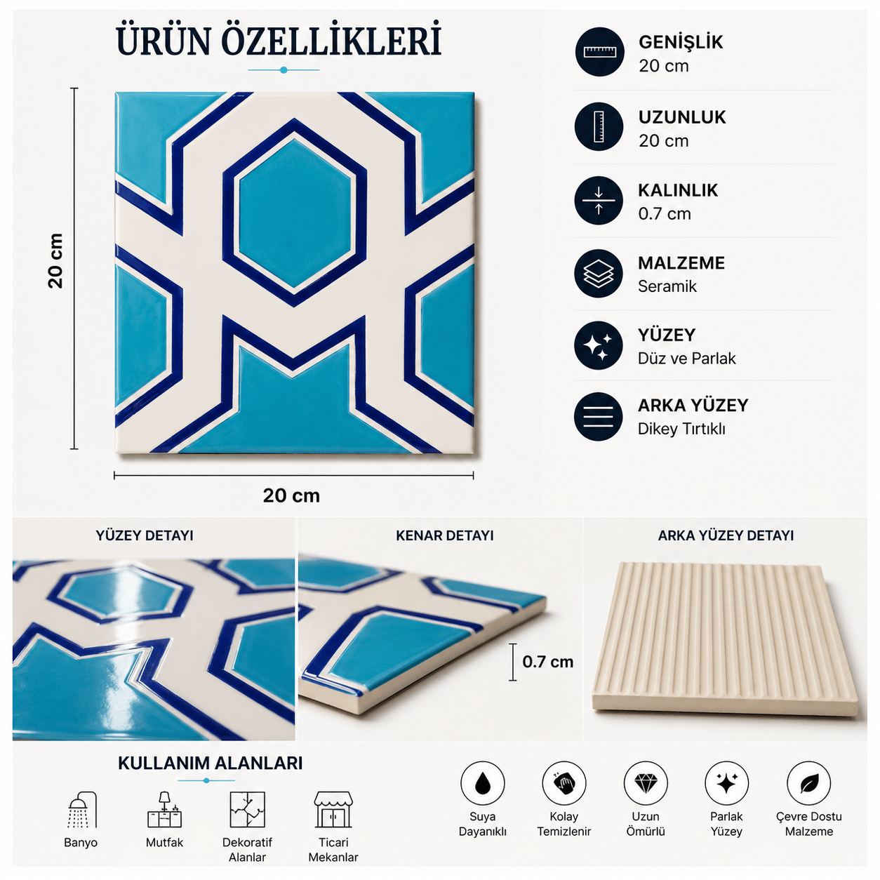 Armada Çini 20x20 Cm SP 98-v Yıldız Desenli Kütahya İznik Çini Karo