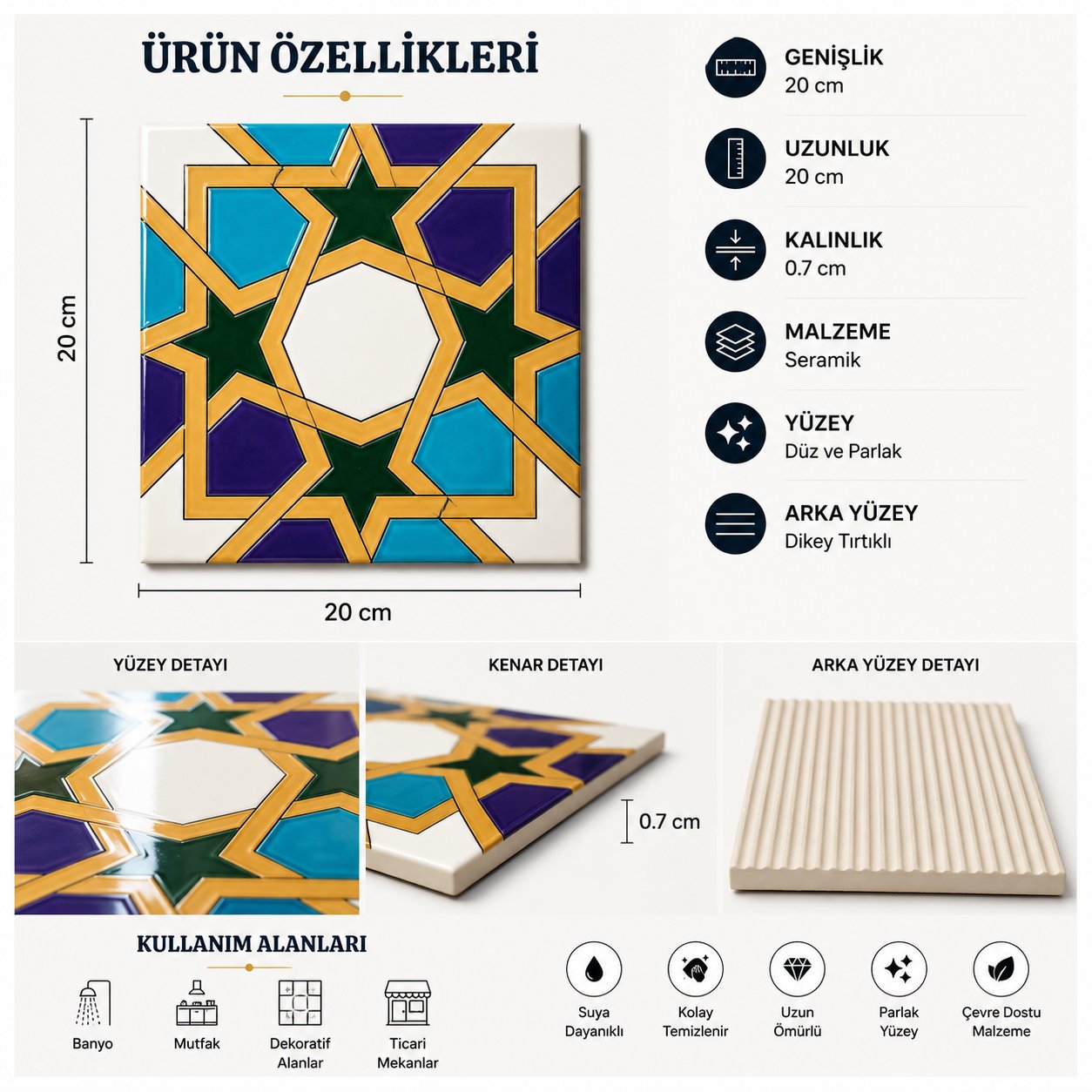 Armada çini 20x20 cm SP 99 Geometrik Tunus desenli Kütahya çinisi