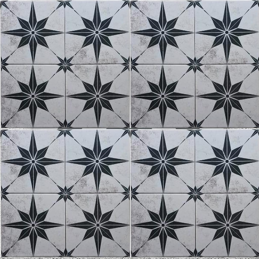 Armada Çini 20x20 Cm YC 13 Siyah Gri Çicek Yer Çinisi