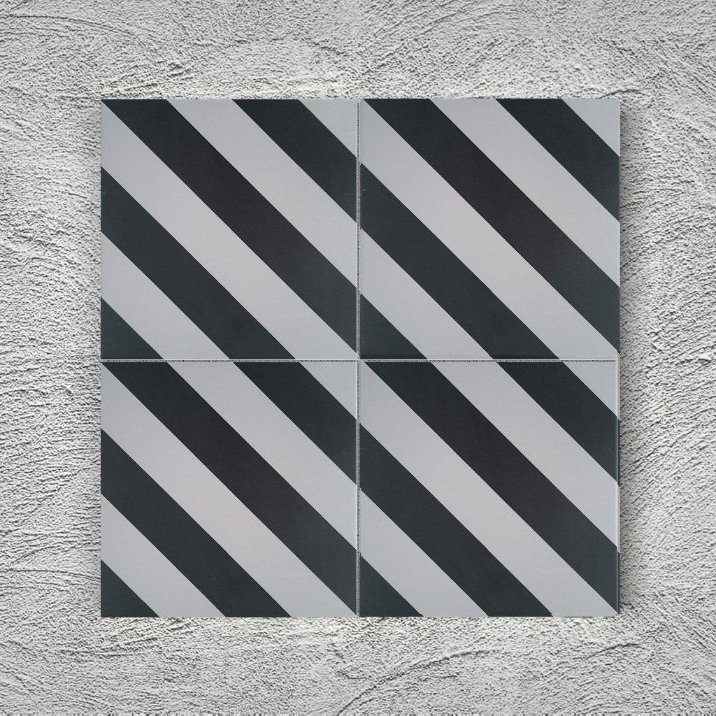 Armada Çini 20x20 Cm YC 7 Siyah Beyaz Şeritli Yer Çinisi