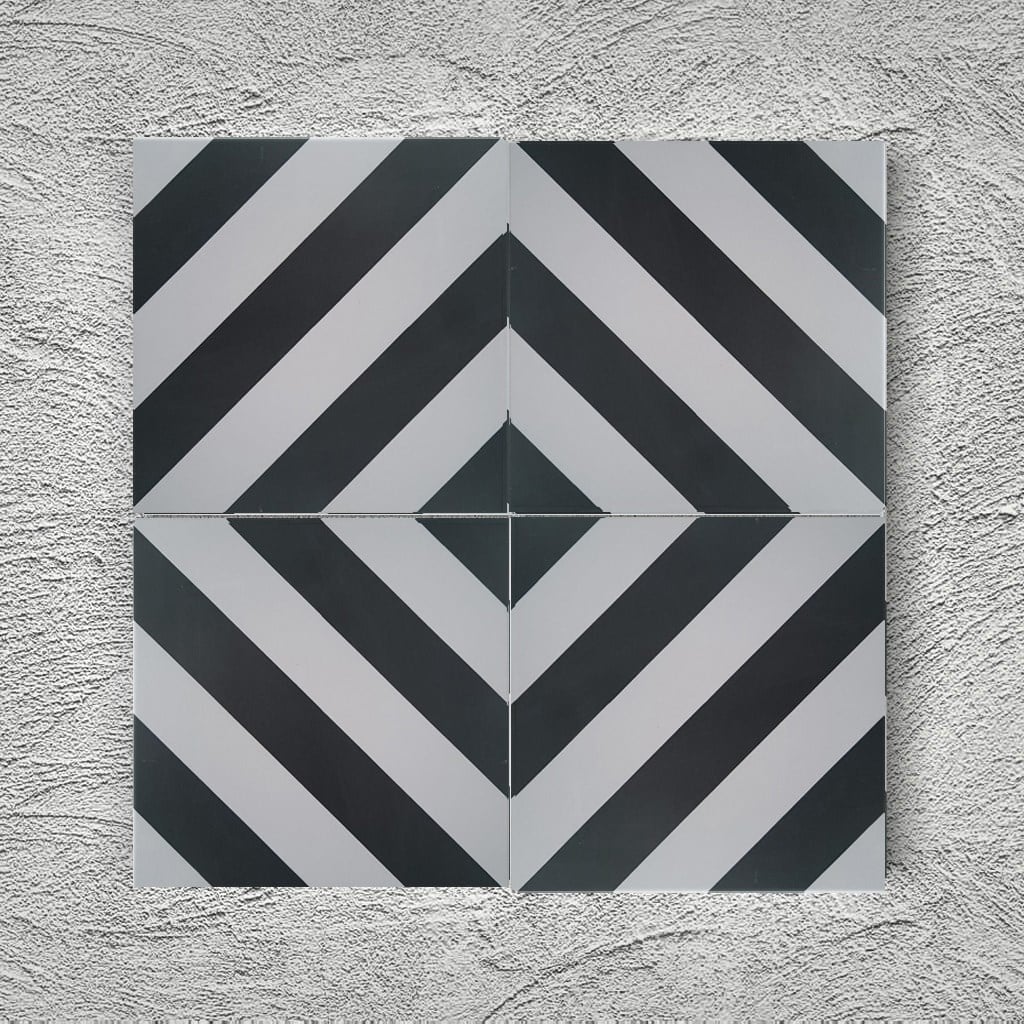 Armada Çini 20x20 Cm YC 7 Siyah Beyaz Şeritli Yer Çinisi