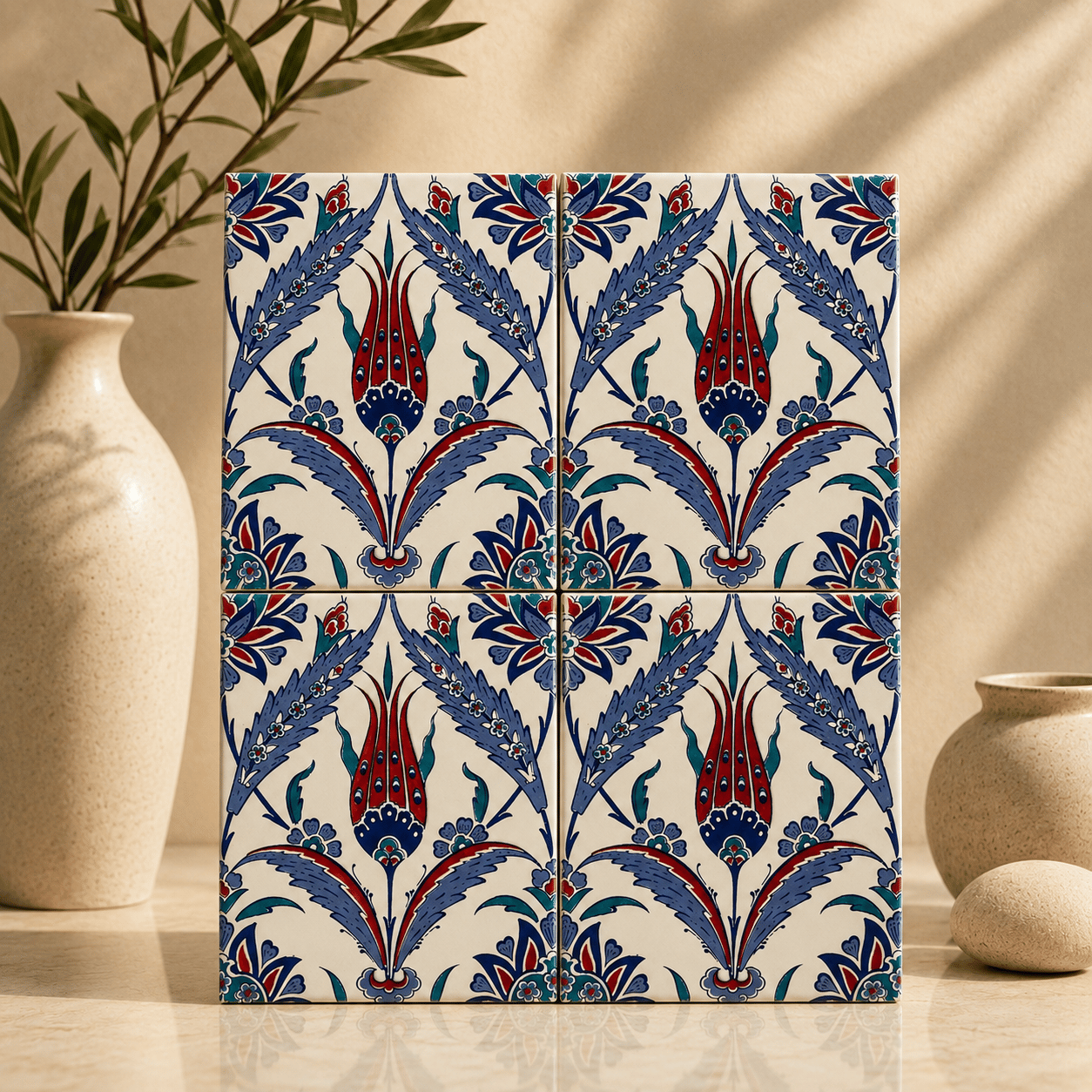 Armada Çini 20x25 Cm AC 1002 Kütahya Çinisi Lale Desenli Çini Karo