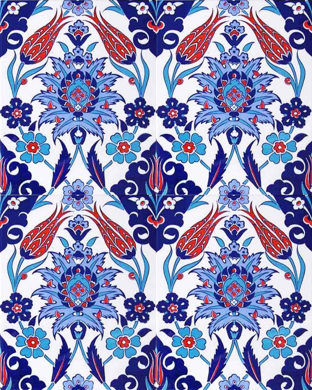 Armada çini 20x25 Cm Ac 1004 Kırmızı Laleli Kütahya Çini Seramik Karo