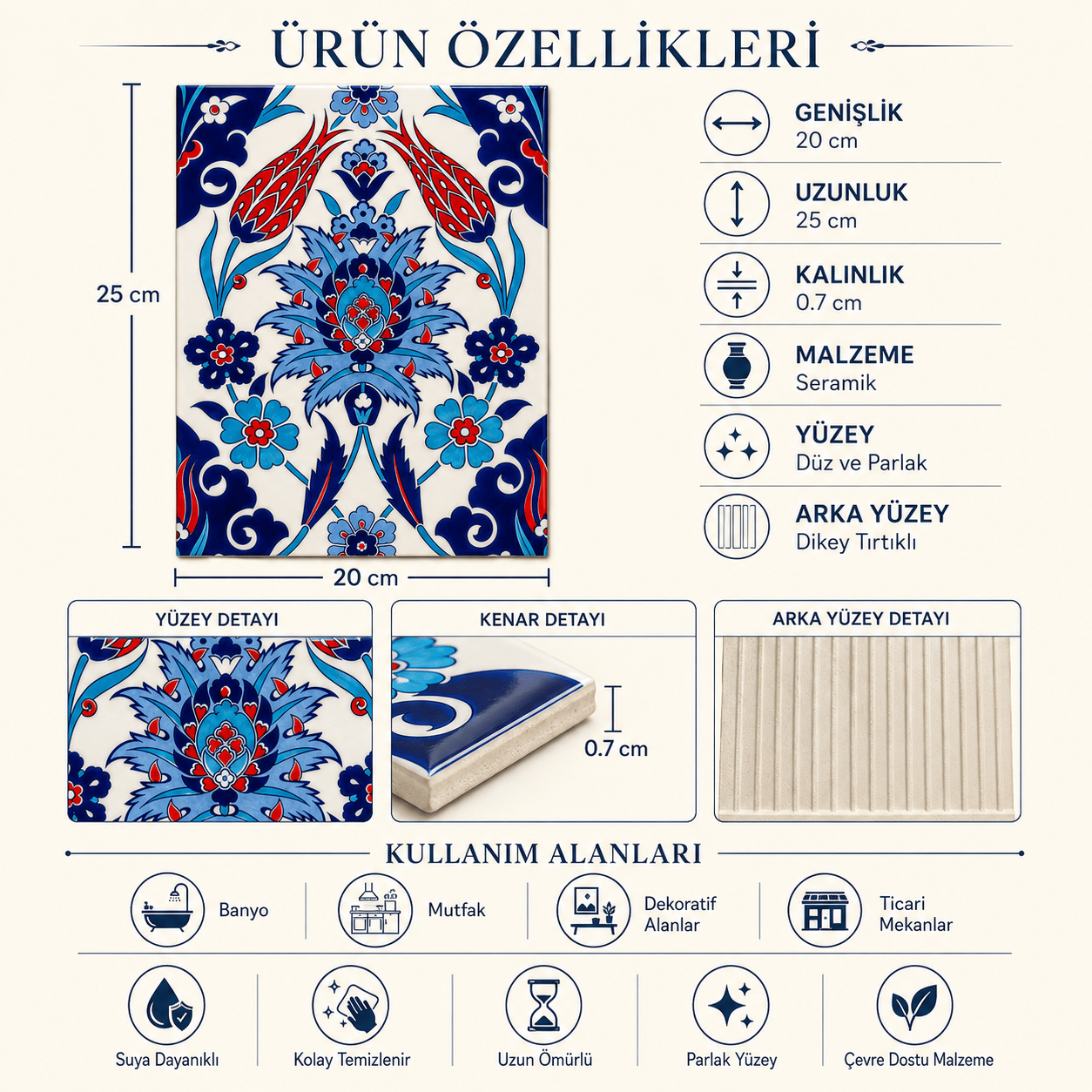 Armada çini 20x25 Cm Ac 1004 Kırmızı Laleli Kütahya Çini Seramik Karo