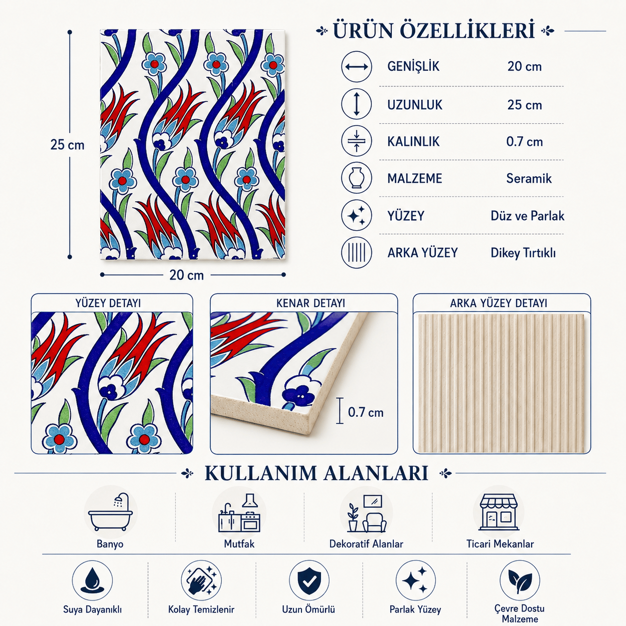 Armada Çini 20x25 Cm Ac 1020 Sarmaşık Laleli Desen Çini Seramik Karo