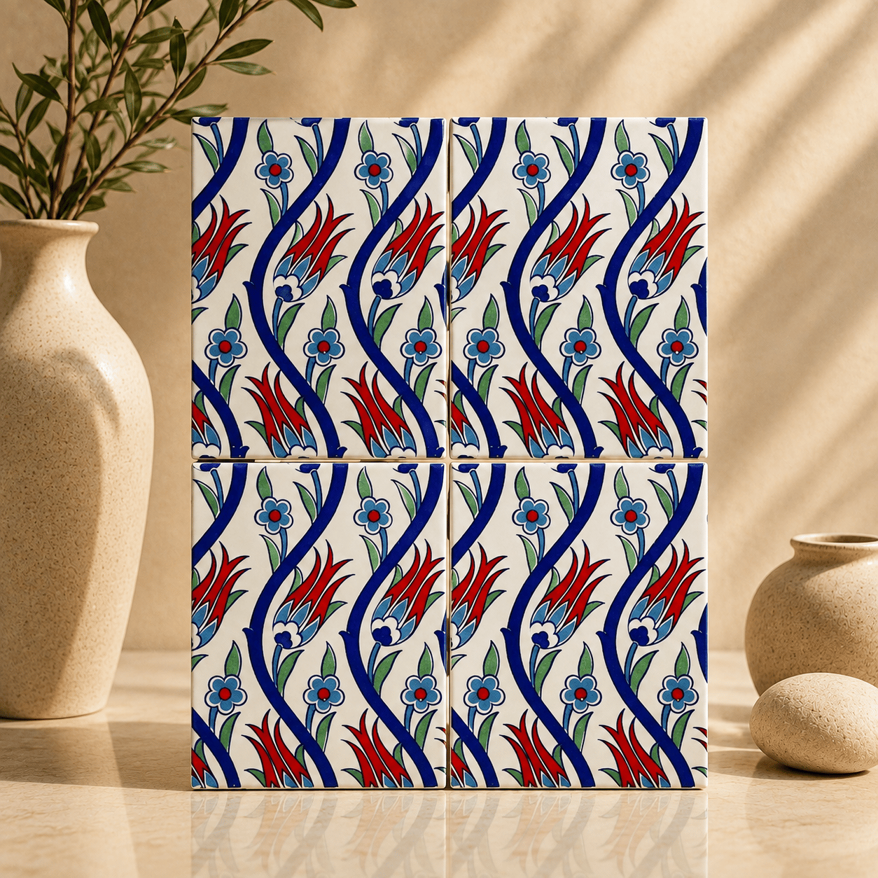 Armada Çini 20x25 Cm Ac 1020 Sarmaşık Laleli Desen Çini Seramik Karo