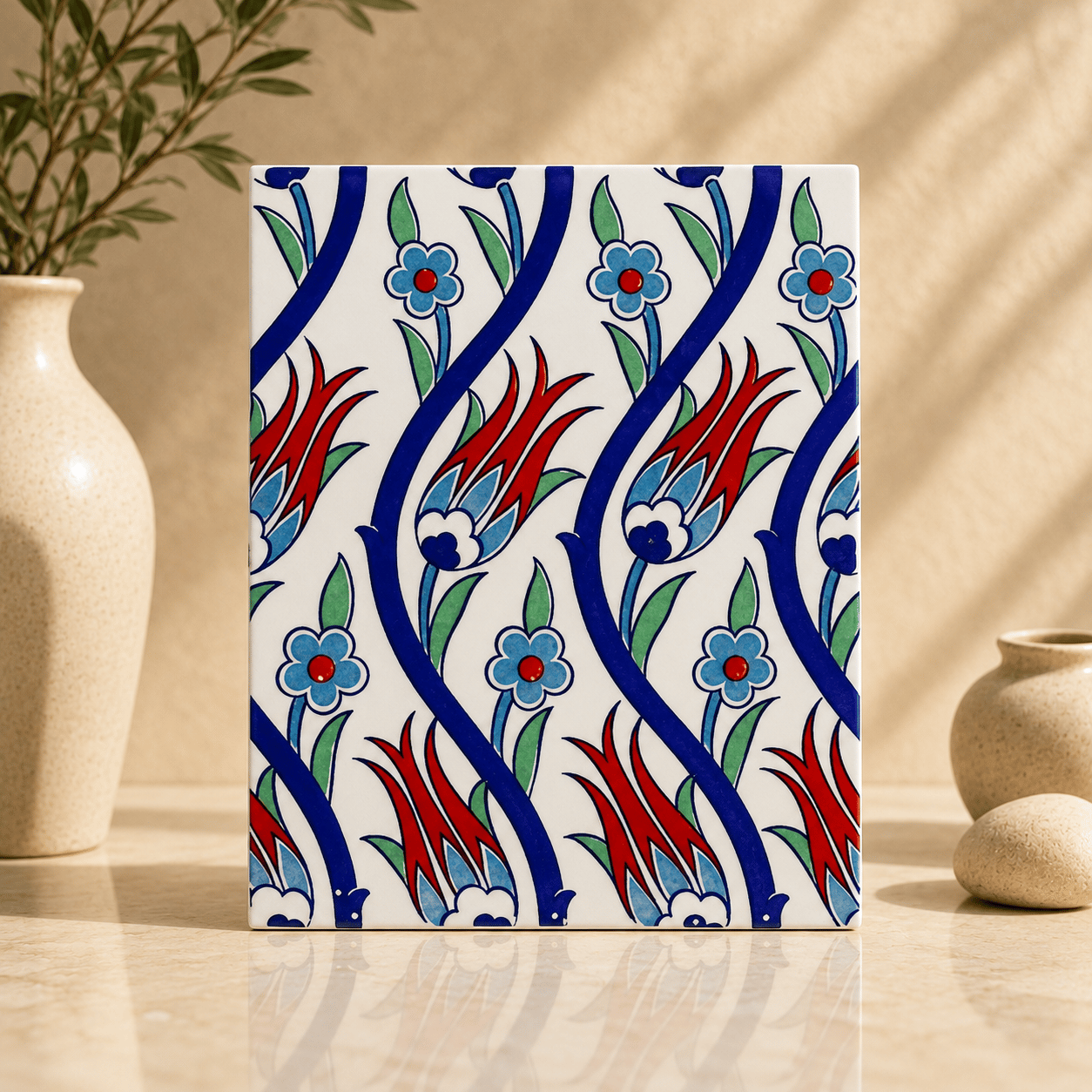 Armada Çini 20x25 Cm Ac 1020 Sarmaşık Laleli Desen Çini Seramik Karo