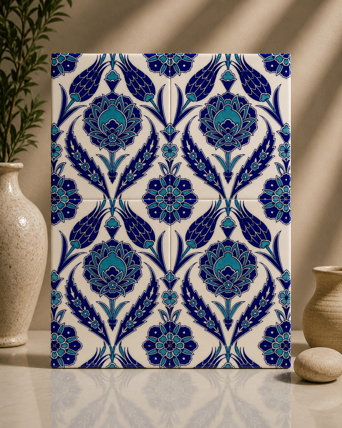 Armada Çini 20x25 Cm Ac 308 Mavi Beyaz Lale desen Kütahya Çini Karo