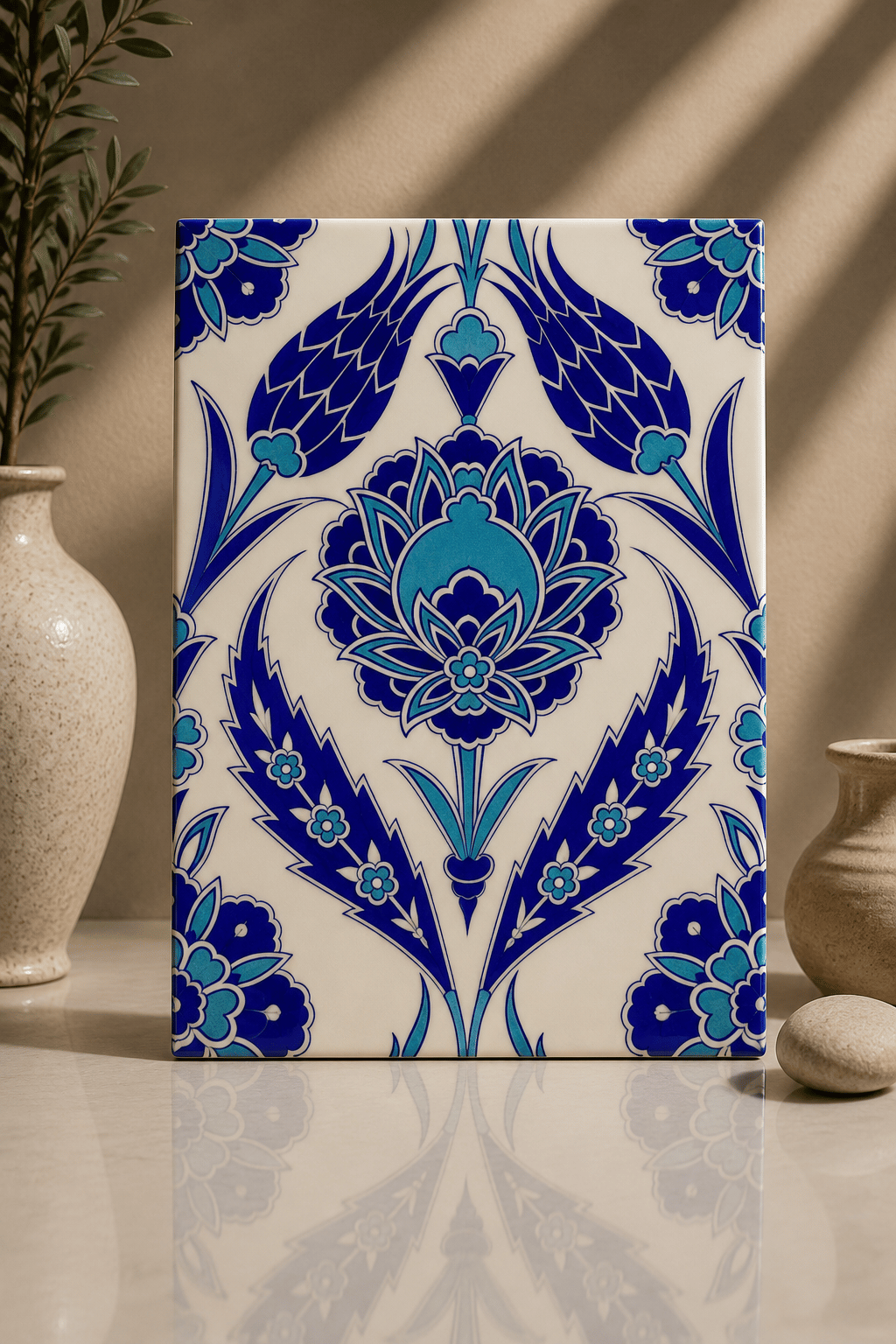 Armada Çini 20x25 Cm Ac 308 Mavi Beyaz Lale desen Kütahya Çini Karo