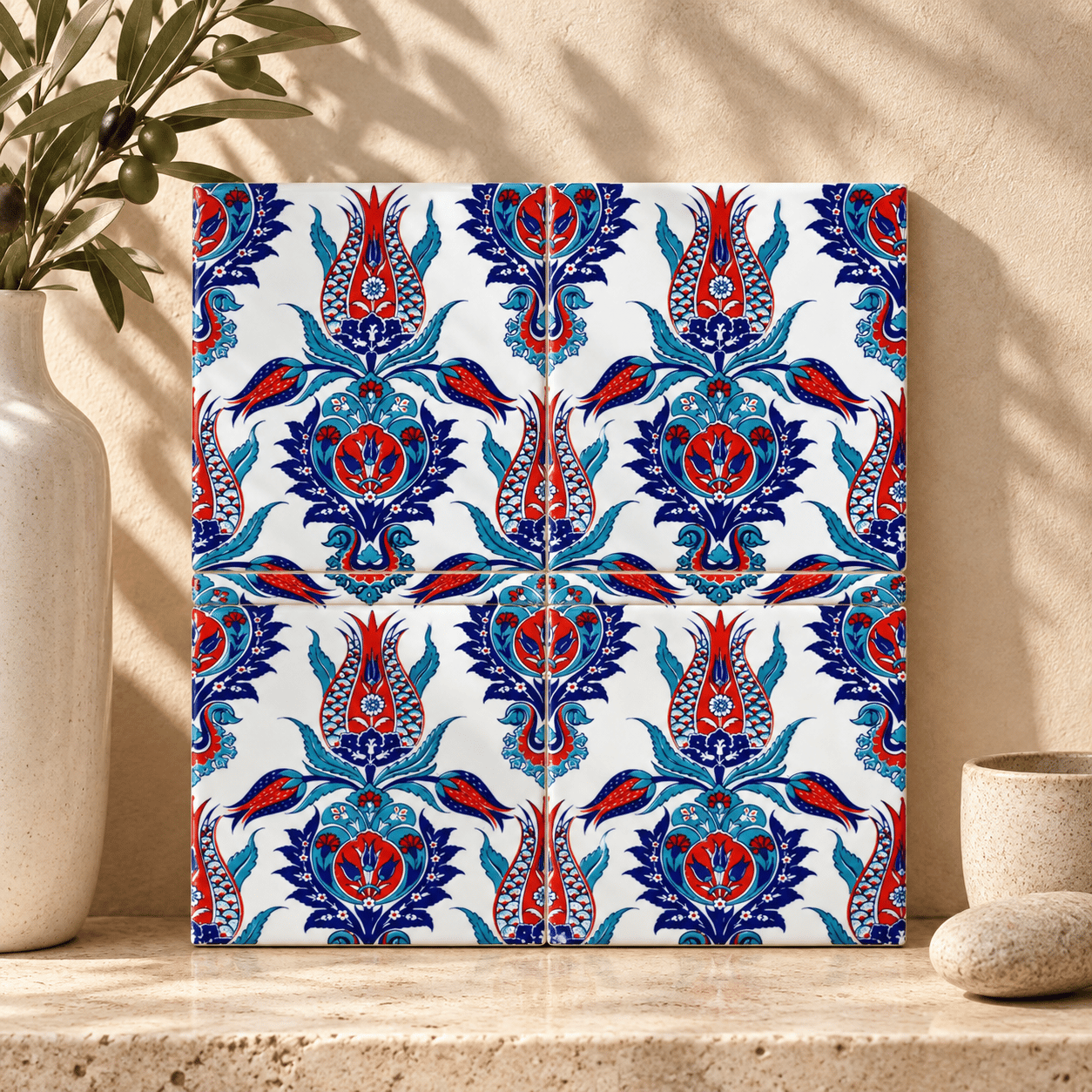 Armada Çini 20x25 Cm Ac 309 Tek Lale Desenli Kütahya Çini Karo