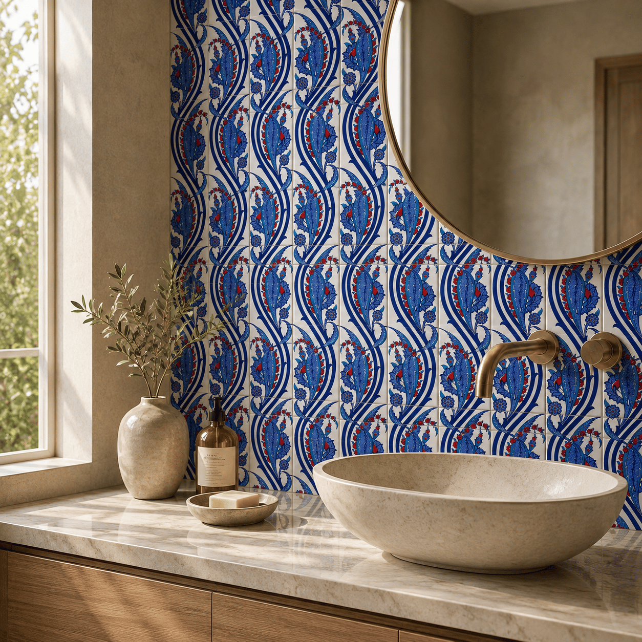 Armada Çini 25x40 Cm SP 404 Desenli İznik Çini Karo Sarmaşık Lale