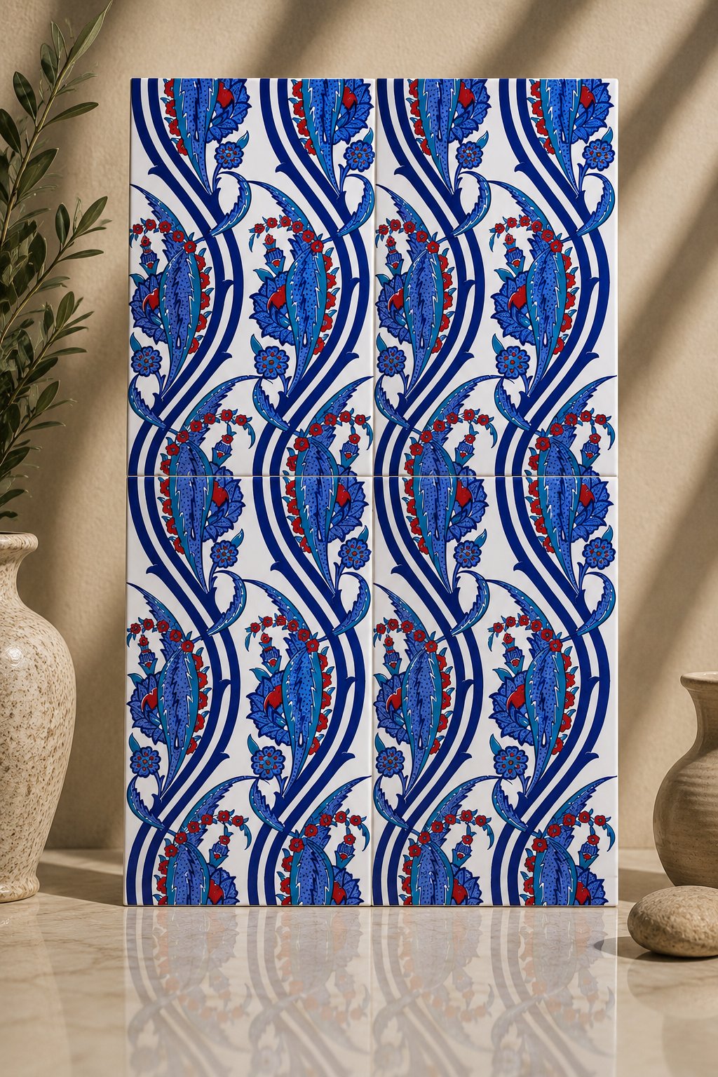 Armada Çini 25x40 Cm SP 404 Desenli İznik Çini Karo Sarmaşık Lale