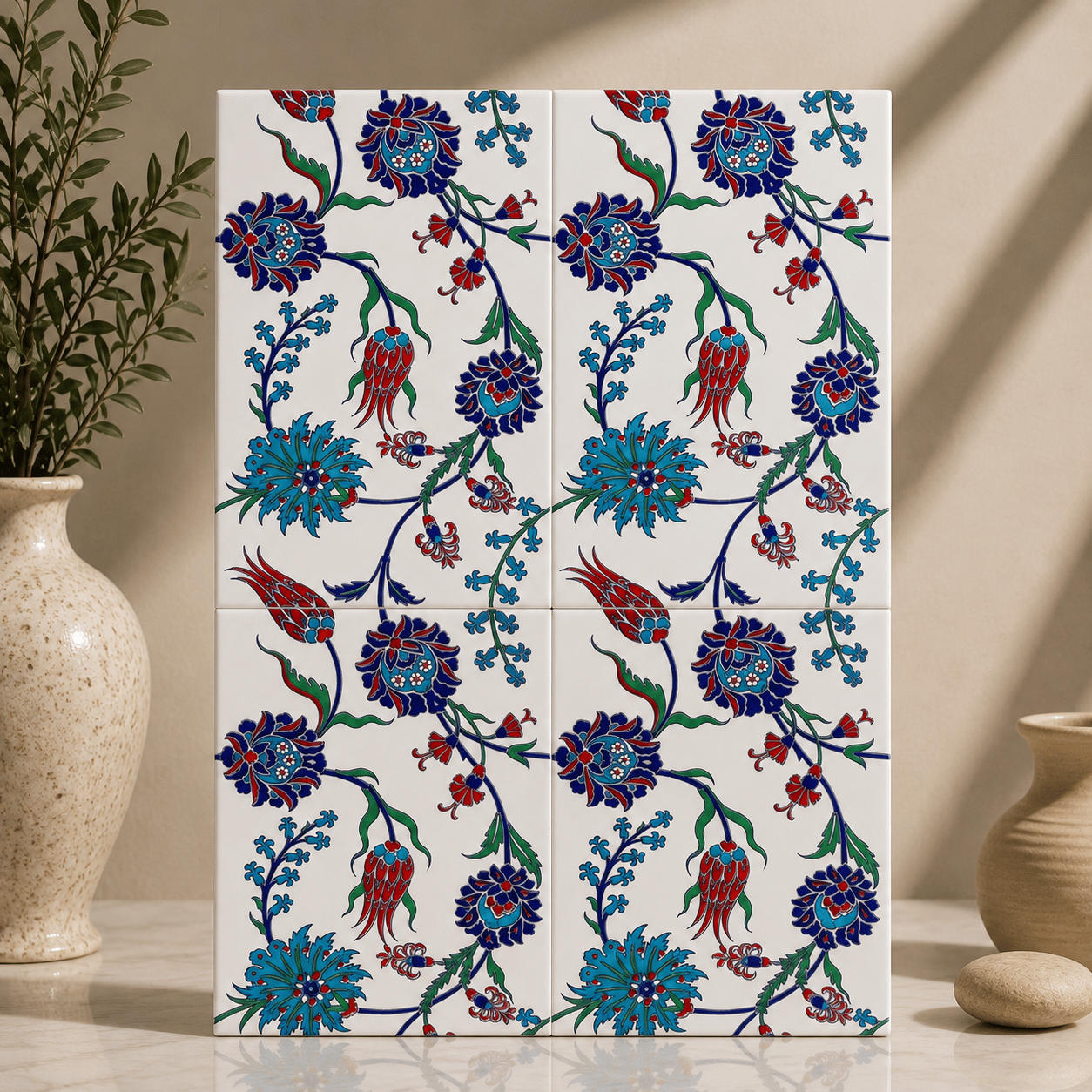 Armada Çini 25x40 Cm SP 405 Desenli İznik Çini Karo Lale Karanfil