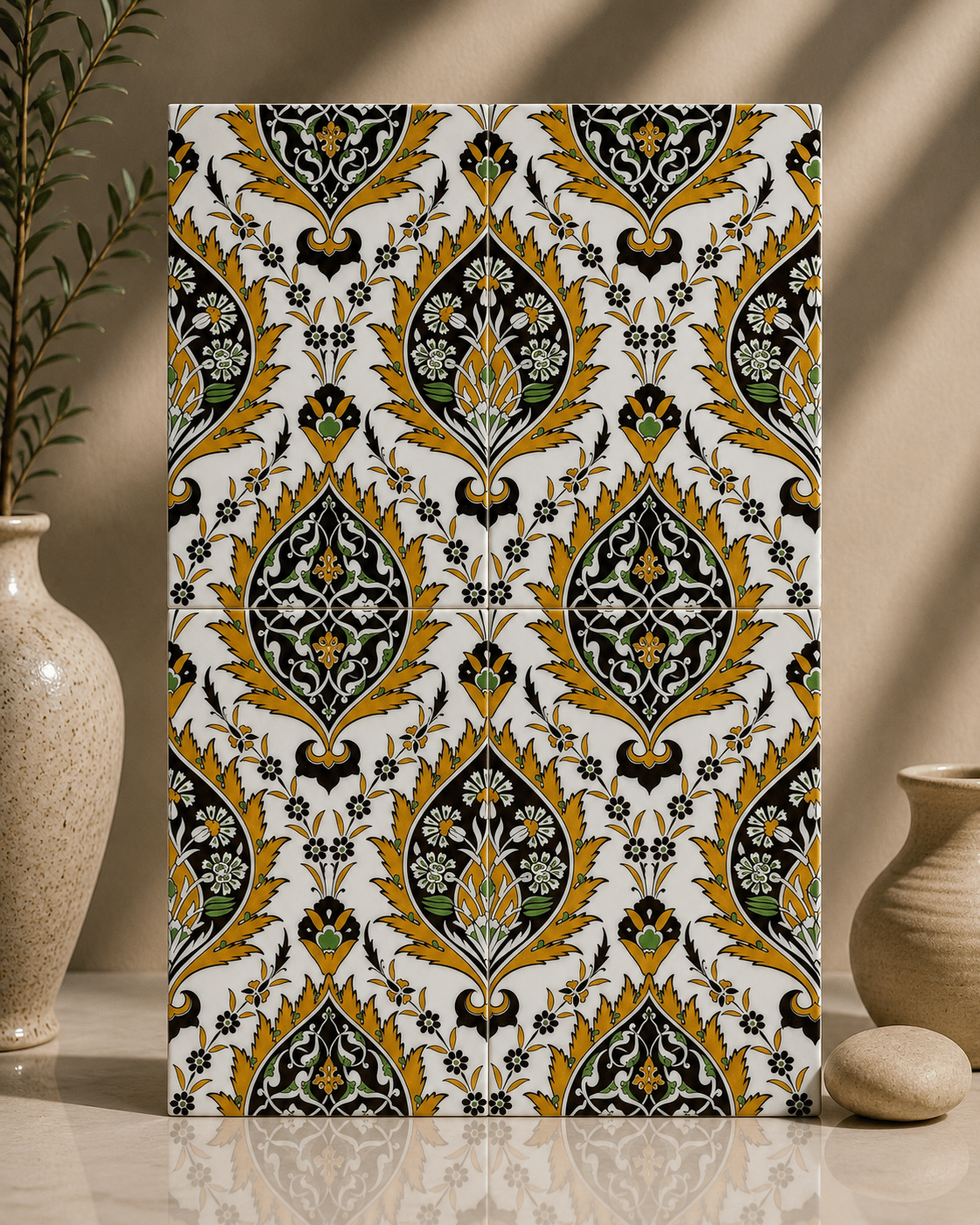 Armada Çini 25x40 Cm SP 417 Sarı  Göbekli Kütahya İznik Çini Karo