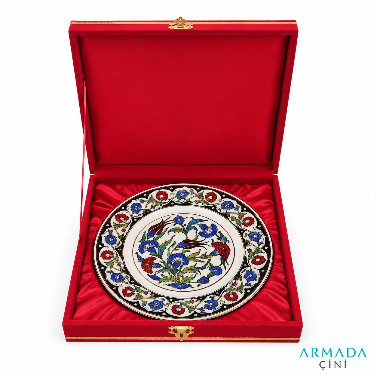 Armada Çini 30 cm Tabak kadife Kutusu Kırmızı