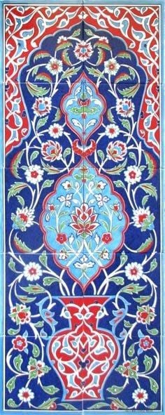 Armada Çini 40x100 Cm ED 704 Kobalt Saksılı Eldekoru Çini Pano