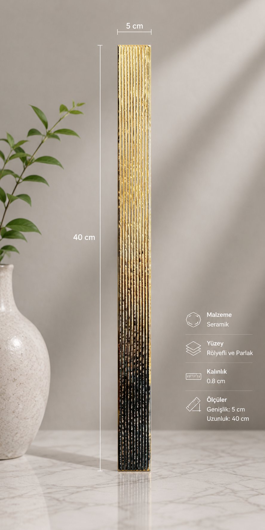 Armada Çini 5X40  FLAT Çizgili Bronz Çini Seramik