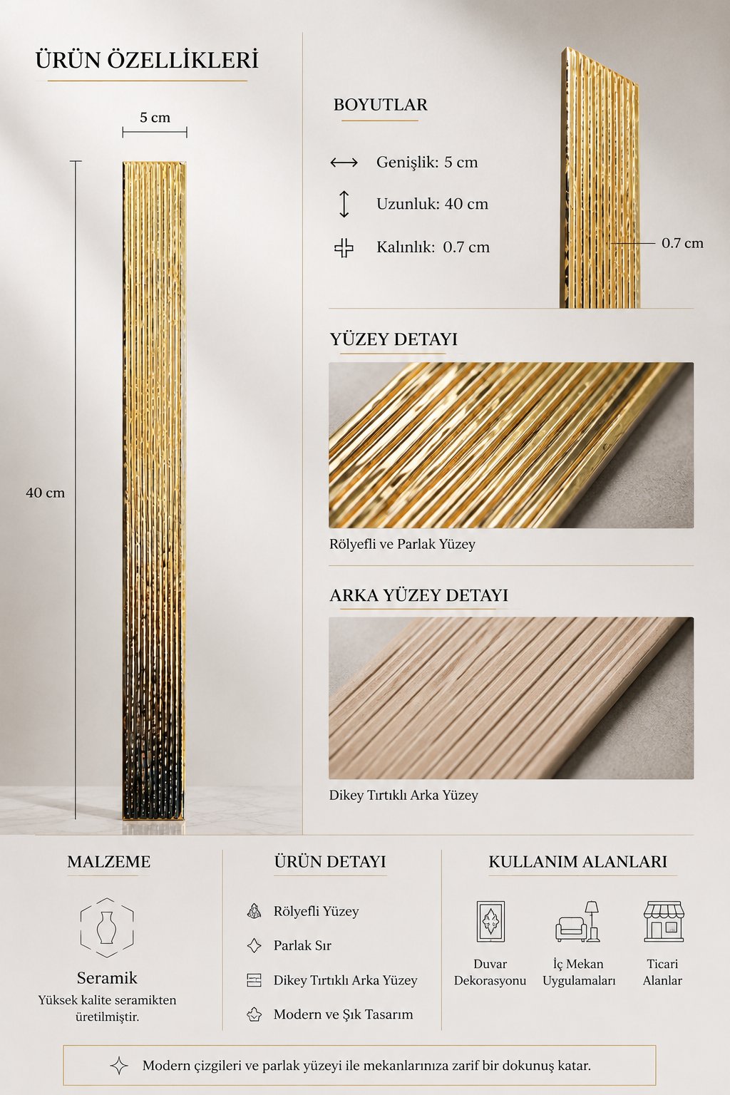Armada Çini 5X40  FLAT Çizgili Bronz Çini Seramik