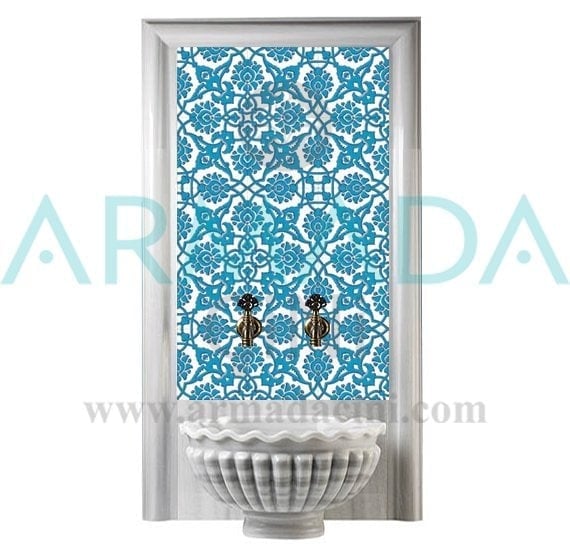 Armada Çini 60x100 Cm SP 83 Mavi Beyaz Serigraf Türk Hamamı Pano