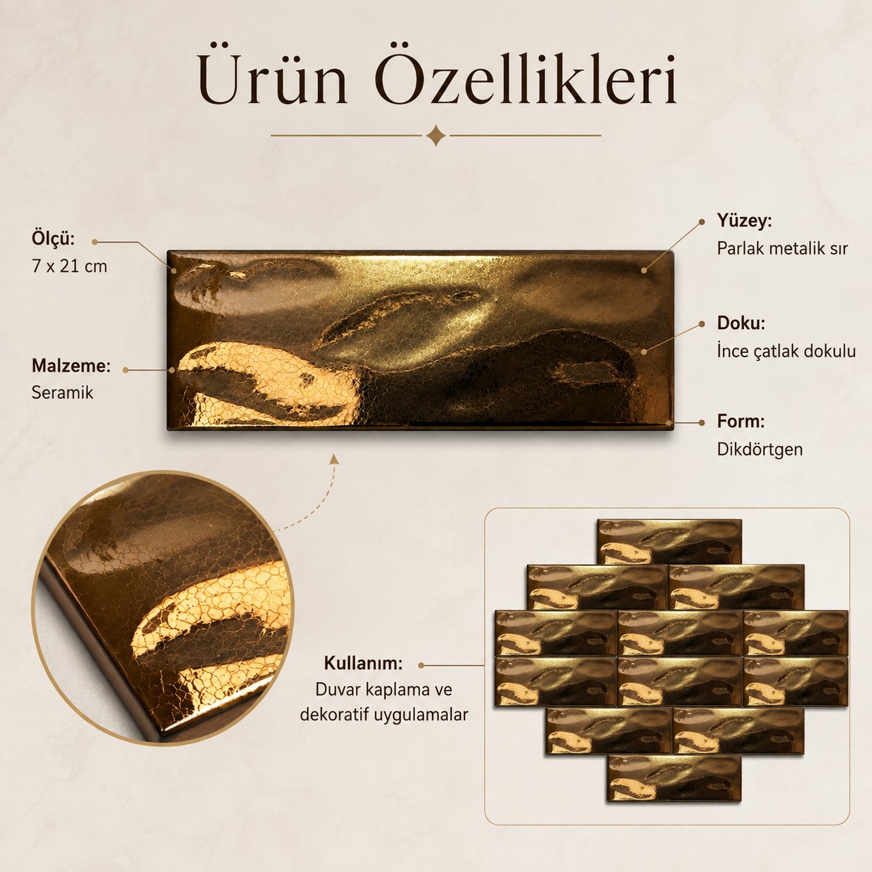 Armada Çini 7x21 Cm Gölgeli Bronz Çini Seramik 