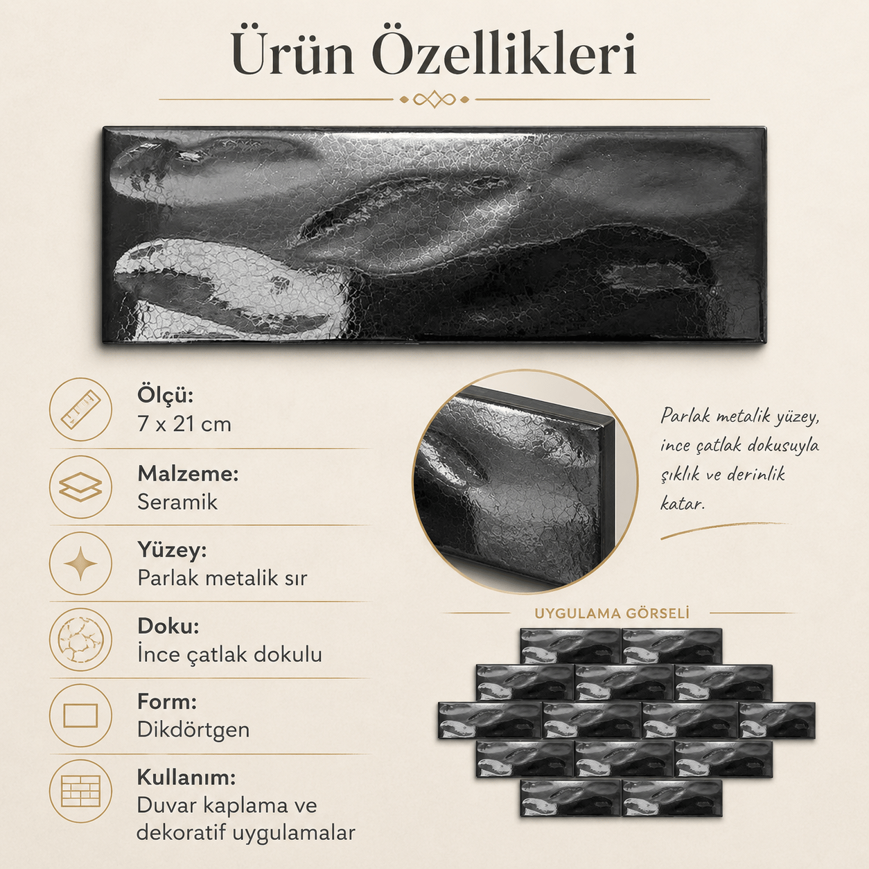 Armada Çini 7x21 Cm Gölgeli Metalik Çini Seramik 