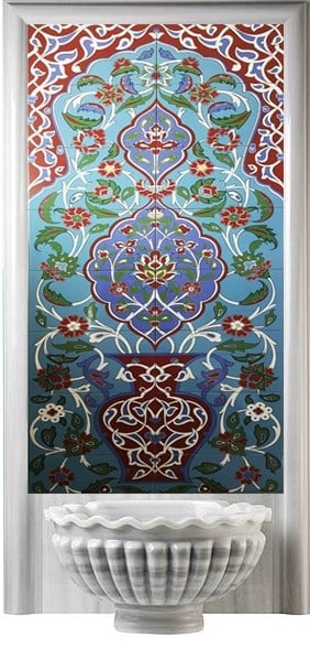 Armada Çini 80x180 Çiçek desenli Zeminli Türk Hamamı Dijital Baskı Pano